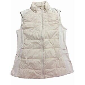 Oysho Women’s Puffer Vest Size L Sleeveless Zip Front Beige Pre-Owned